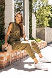 Shoulder Pad Jumpsuit- Multiple Colors - Feminine Fashion Boutique
