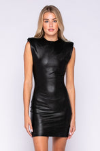 Load image into Gallery viewer, Vegan Leather Shoulder Pad Dress - Feminine Fashion Boutique
