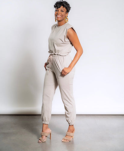 Shoulder Pad Jumpsuit- Multiple Colors - Feminine Fashion Boutique