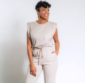 Shoulder Pad Jumpsuit- Multiple Colors - Feminine Fashion Boutique