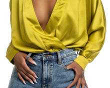 Load image into Gallery viewer, Chartreuse Satin Bodysuit - Feminine Fashion Boutique
