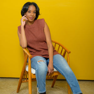 Chocolate Shoulder Pad Sweater - Feminine Fashion Boutique