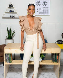 Flutter Sleeve Top- Taupe - Feminine Fashion Boutique